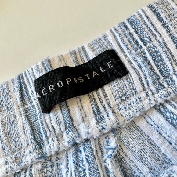 Aeropostale Cotton Blue & White Textured Stripes, Beachy Elastic Waist Shorts - Picture 7 of 10